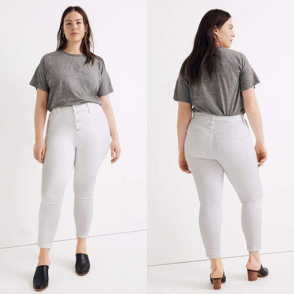 Madewell 10” High Rise Skinny Jeans White Plus 34 Button Fly Step Fray Hem